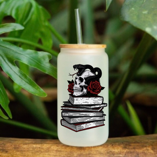 Skull & Snake Book Stack Glass Tumbler