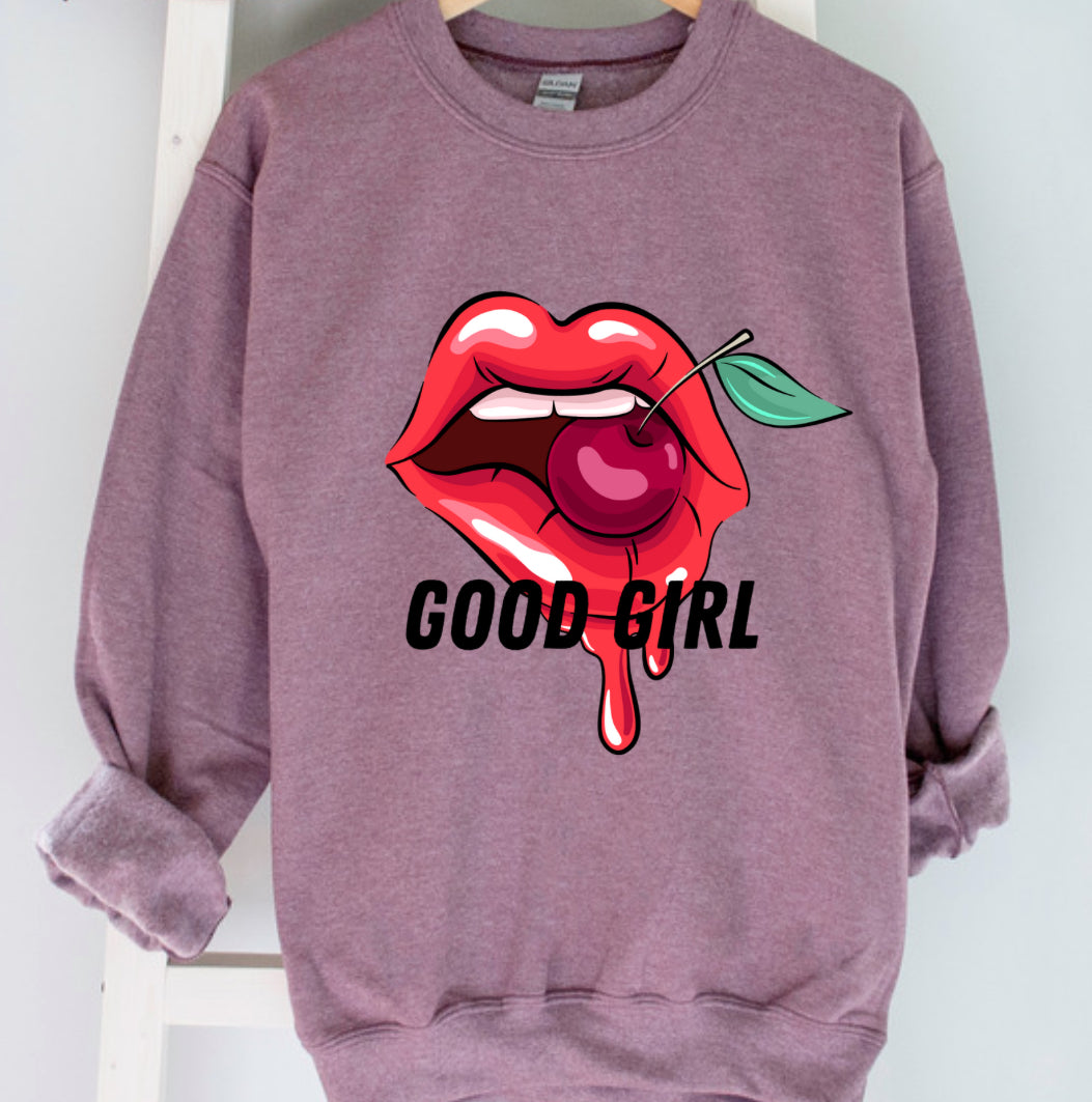 Cherry Good Girl Crewneck Maroon