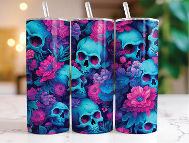 Neon Skulls Skinny Tumbler